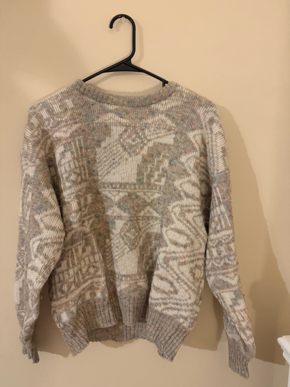 Patterned Wool Knit Sweater - Beige & Cream